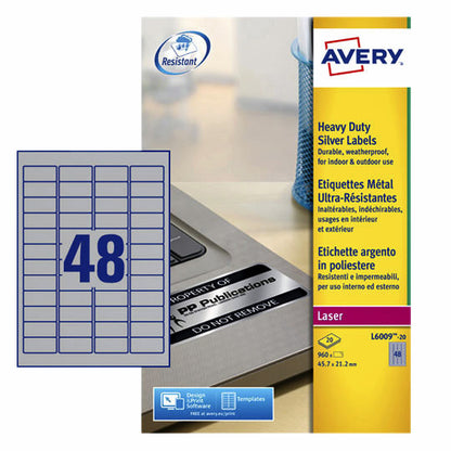 Avery L6009-20 etiketten 45.7x21.2mm zilver, 960 stuks - 3
