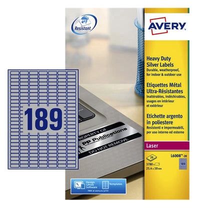 Etiket Avery L6008-20 25.4x10mm zilver voor premium markering - 3