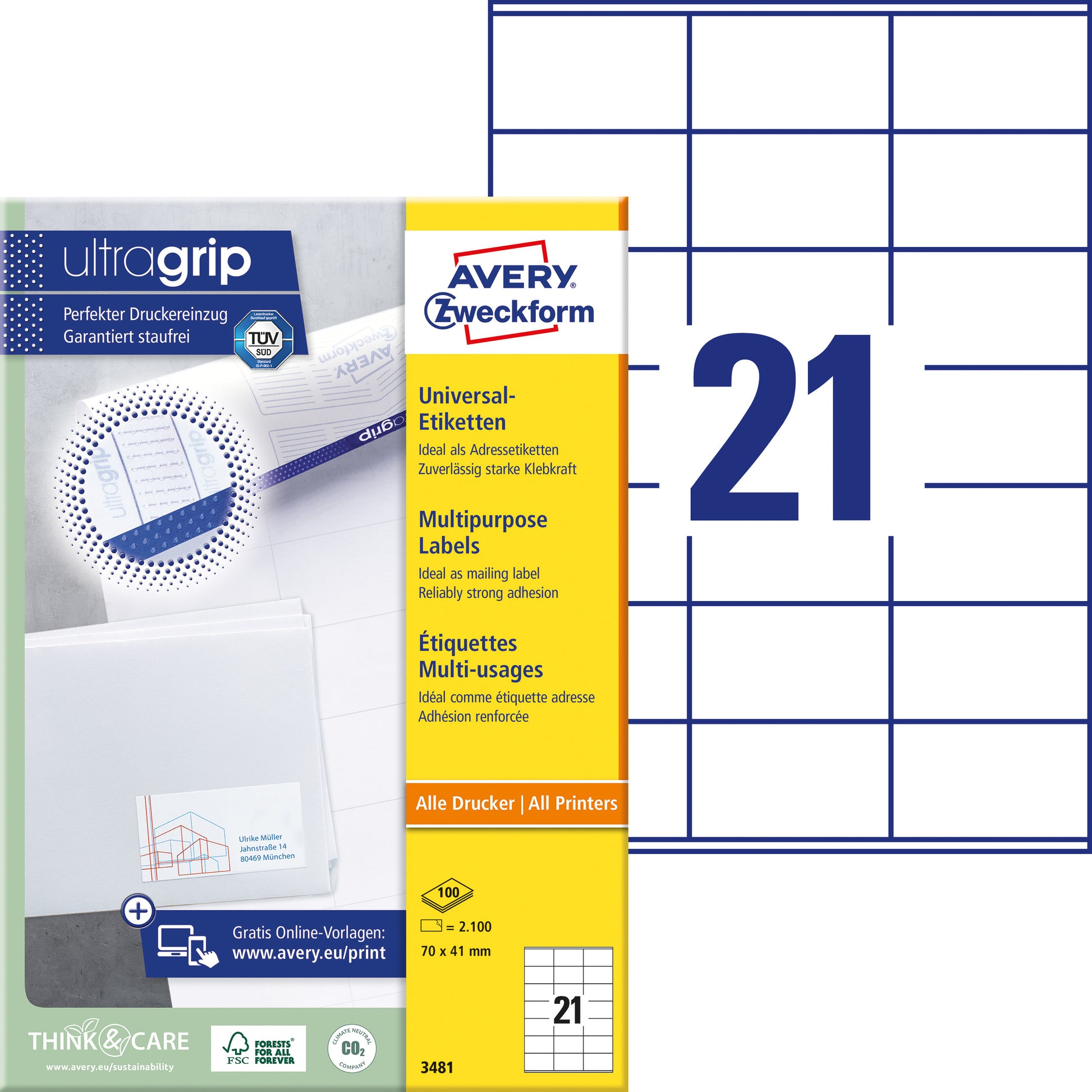 Avery Etiket 3481 70 x 41 mm Wit 2100 stuks - 2