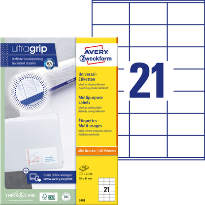 Avery Etiket 3481 70 x 41 mm Wit 2100 stuks - 2