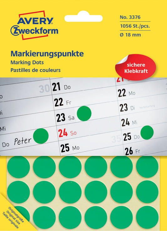 AZ ronde etiketten 18mm groen, 1056 stuks