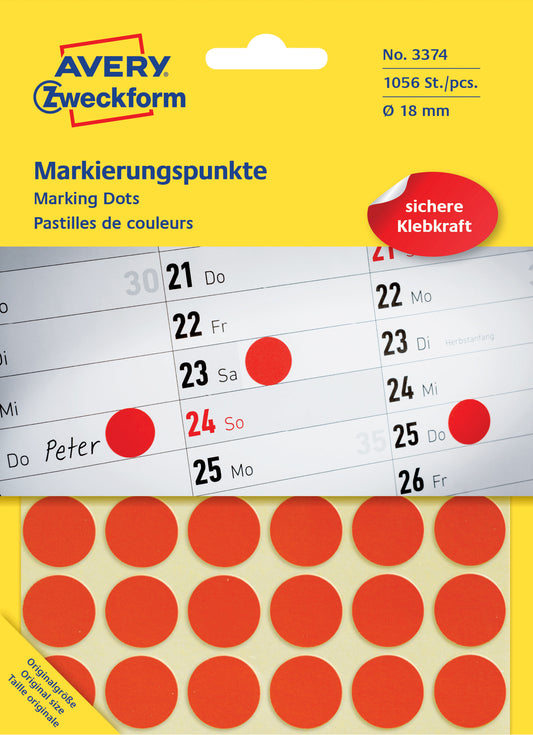 AZ 3374 Ronde coderingsetiketten 18mm rood, 1056 stuks