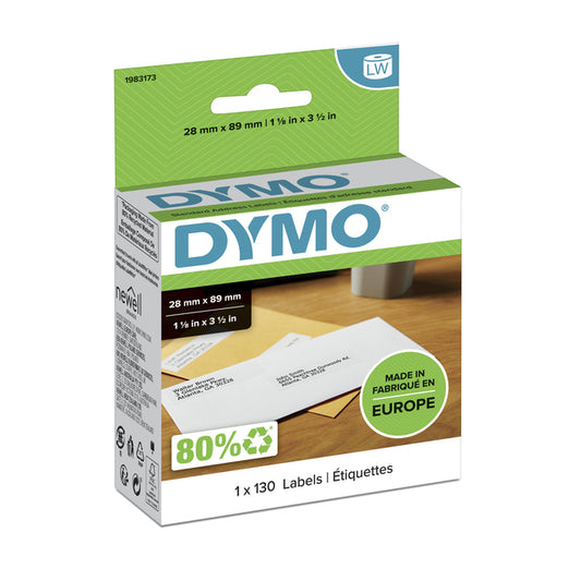 Dymo LabelWriter Adresseringslabels 28x89mm, Wit, 130 stuks