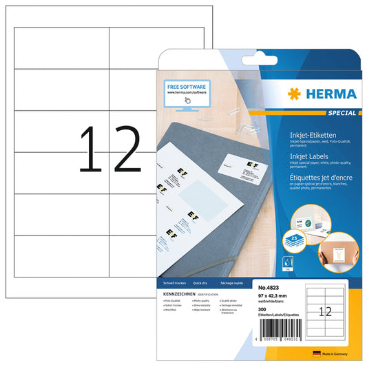 HERMA Etiket 4823 Glanzend, hoogwaardig bedrukbaar wit 96.5x42.3mm, 300 stuks