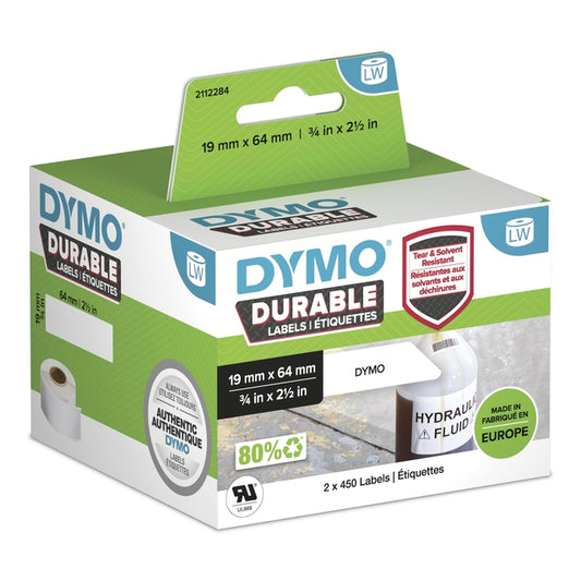 Dymo LW Industriële Labels 19x64mm, Wit, 2 rollen, 900 etiketten