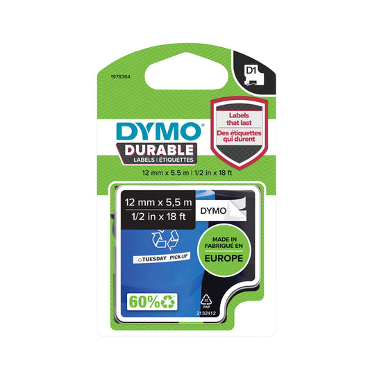 Labeltape Dymo LabelManager D1 Polyester 12mm Wit voor Labels