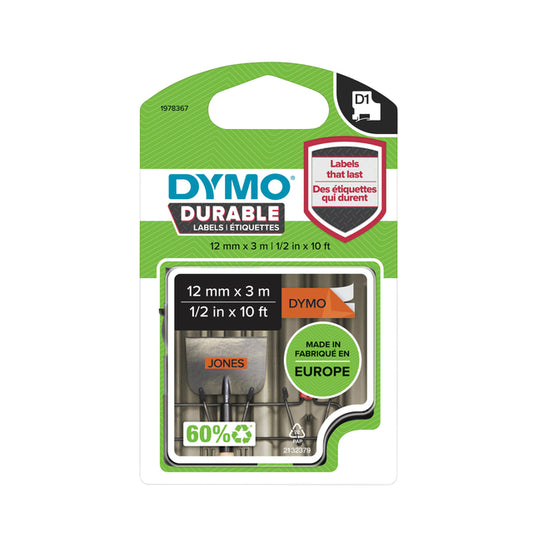 Labeltape Dymo LabelManager D1 12mm oranje met Zwarte Opdruk