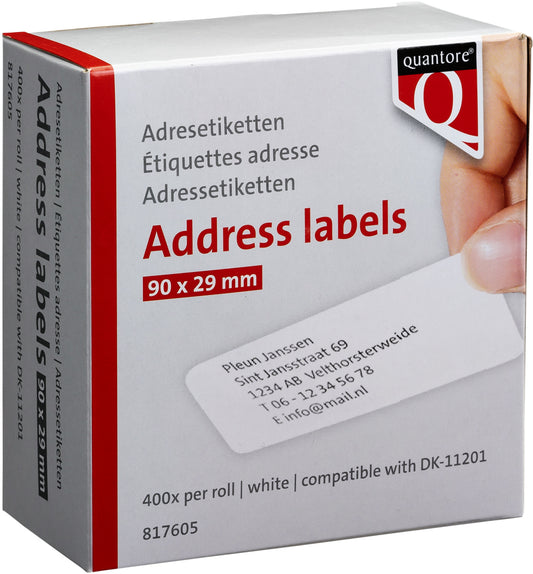 Quantore DK-11201 Adreslabels 29mm x 90mm, Wit, Rol