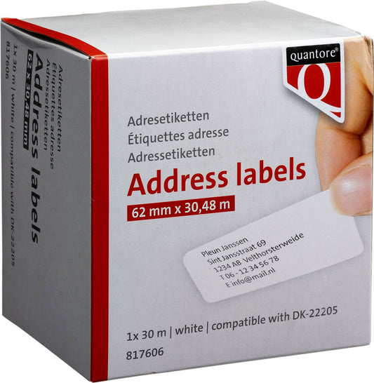 Quantore DK-22205 Doorlopende Labels 62mm x 30.48m, Wit