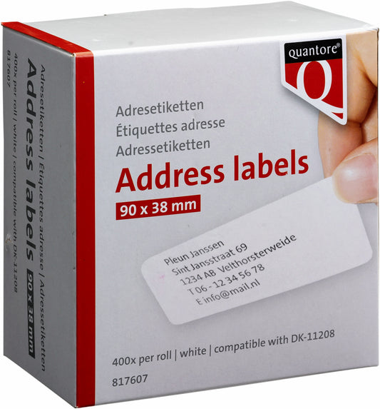 Quantore DK-11208 Addresslabels 38x90mm, Wit, 400 Stuks
