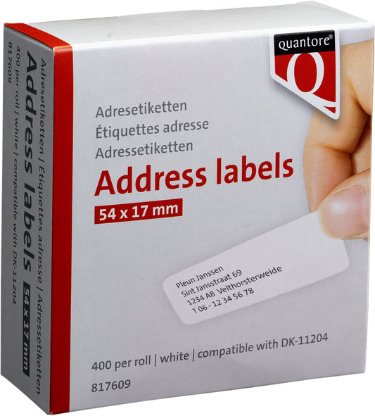 Quantore DK-11204 Kleine Label 17mm x 54mm, Wit, 400 Stuks