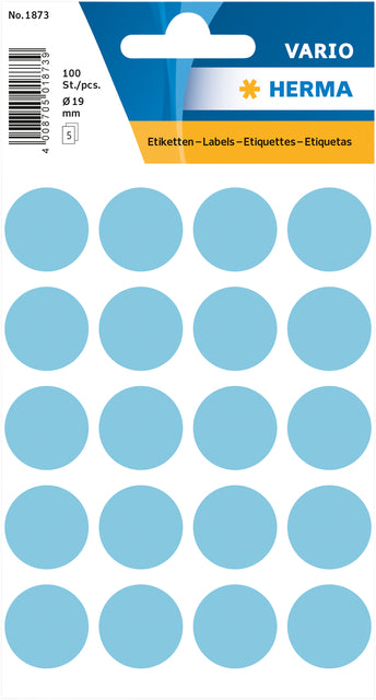 HERMA 1873 Ronde etiketten 19mm blauw, 100 stuks