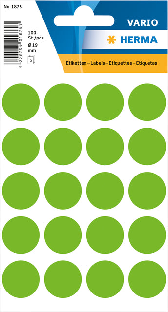 HERMA 1875 Ronde Groene Etiketten 19mm, 100 Stuks