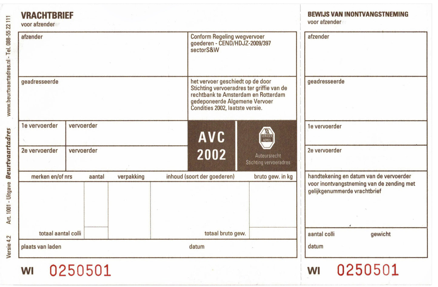 Vrachtbrief IEZZY BVA 1001, 19x12cm, 3-voud
