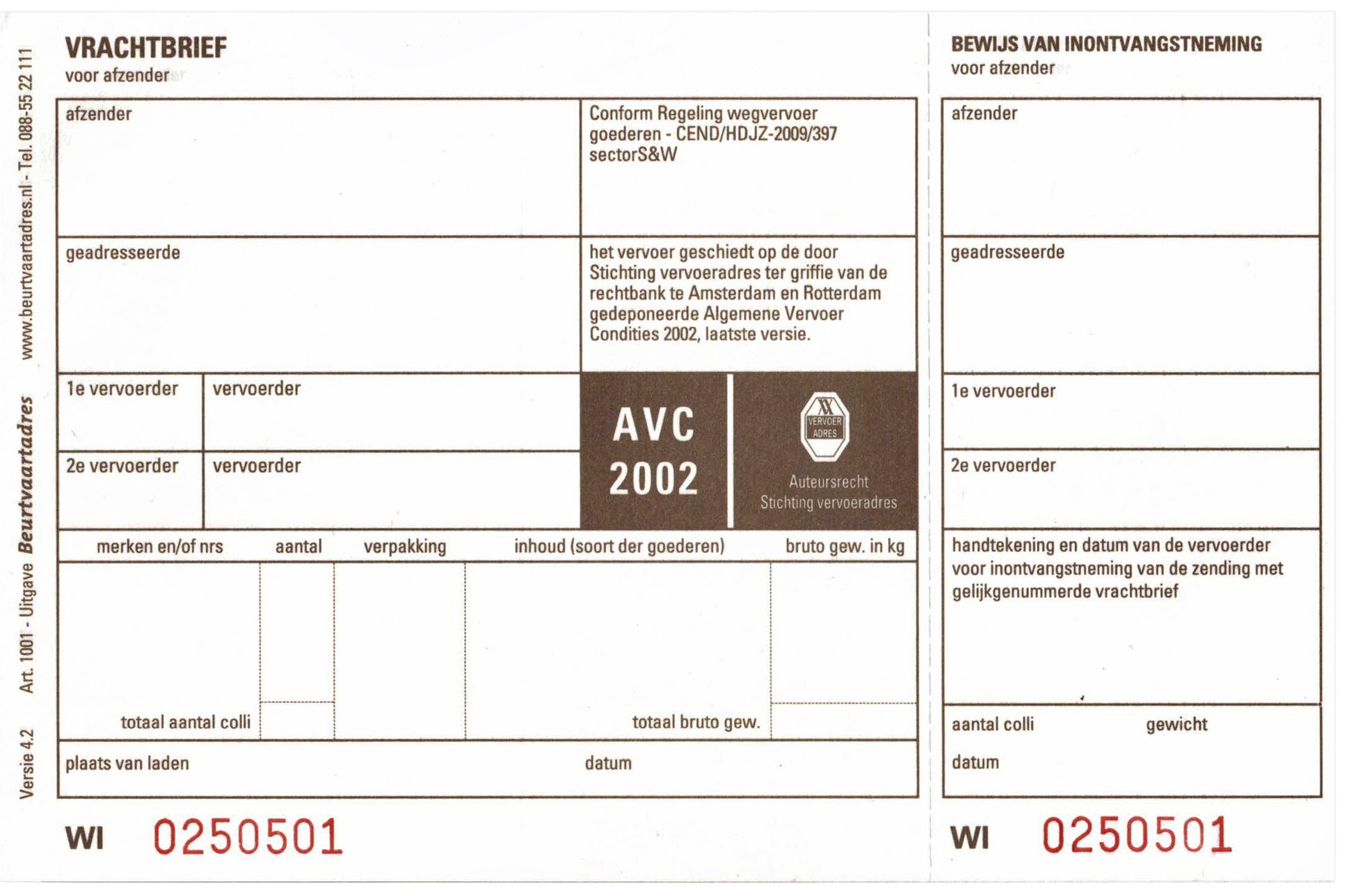 Vrachtbrief IEZZY BVA 1001, 19x12cm, 3-voud