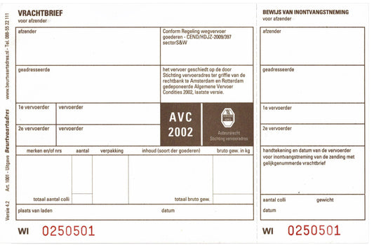 Vrachtbrief IEZZY BVA 1001, 19x12cm, 3-voud