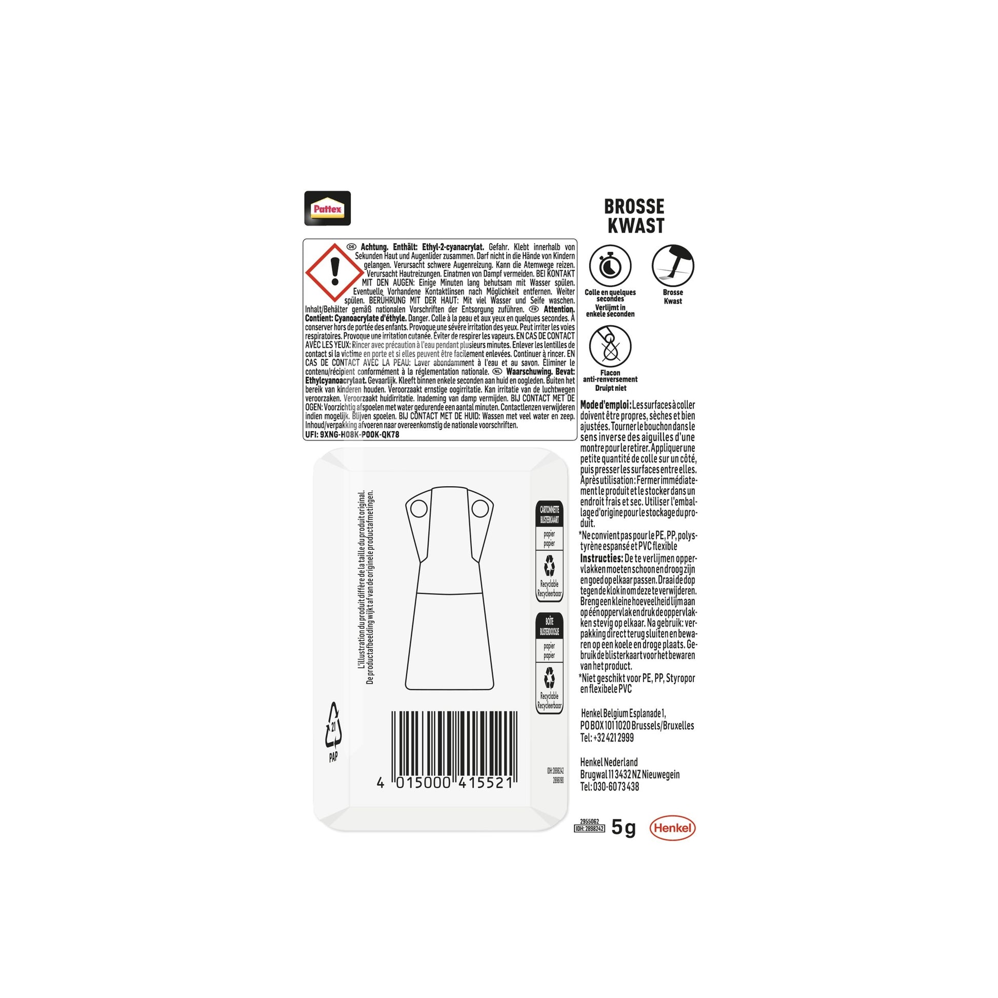 Secondenlijm Pattex kwast 5 gram - 3