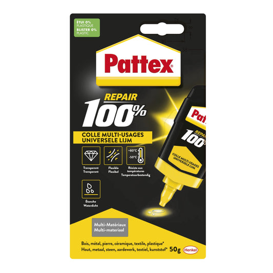 Pattex 100% lijm 50 g, sterk en flexibel voor diverse materialen