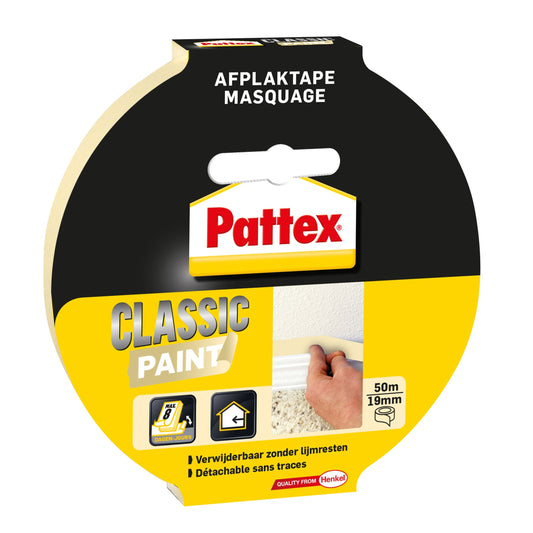Pattex Afplaktape Classic Creme 19mmx50m, universeel