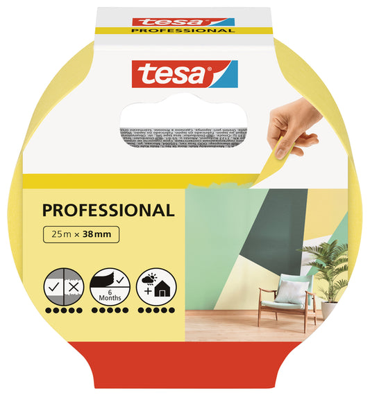 Afplaktape tesa Prof 25mx38mm voor precisie en strak schilderwerk