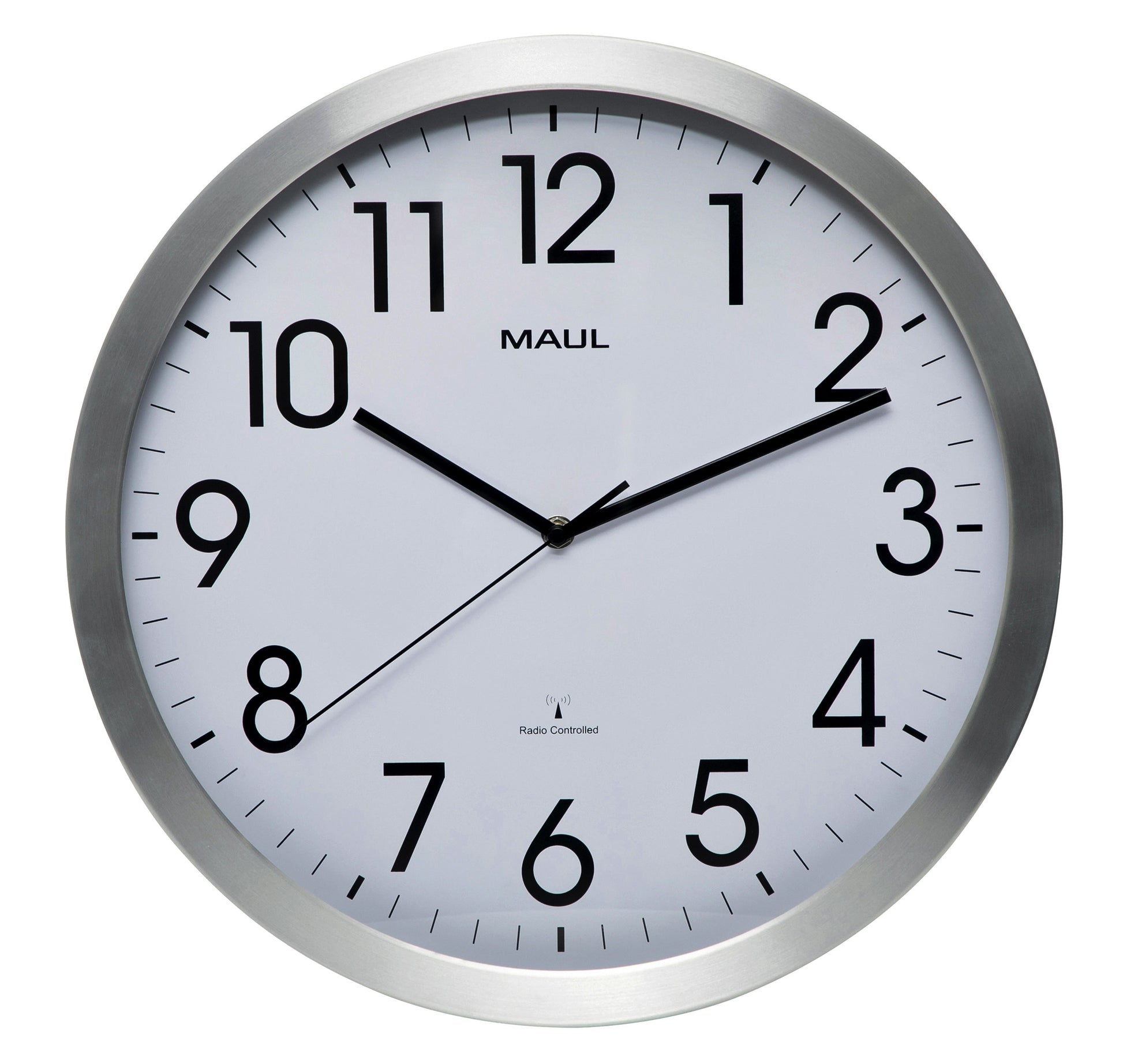 Wandklok MaulMove 40cm wit/aluminium met radio-gestuurd uurwerk