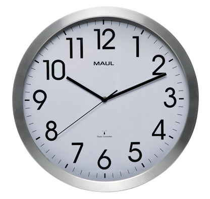 Wandklok MaulMove 40cm wit/aluminium met radio-gestuurd uurwerk