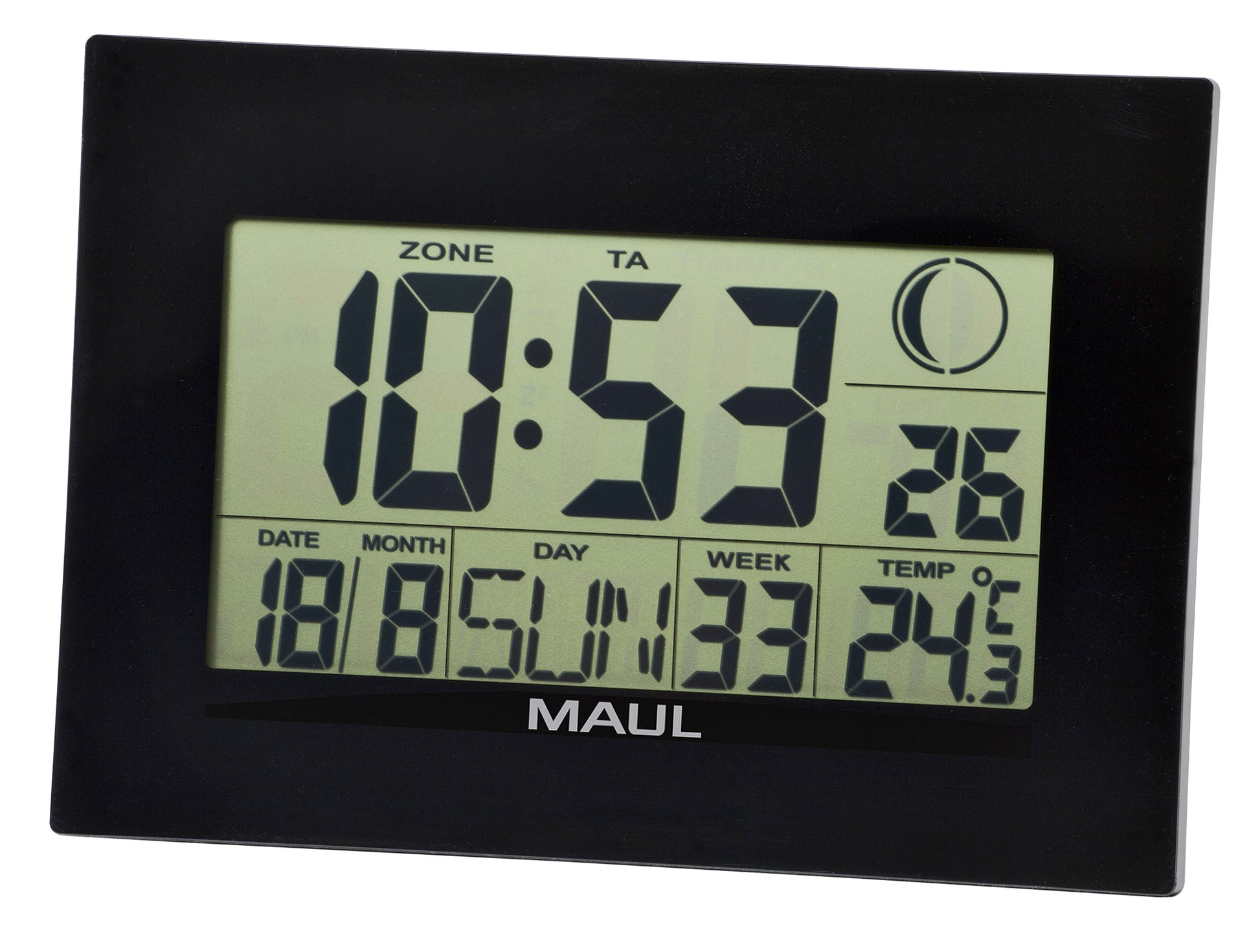 MaulFlow Digitale Wandklok zwart met kalender en extra functies