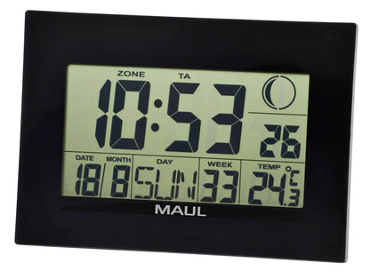 MaulFlow Digitale Wandklok zwart met kalender en extra functies