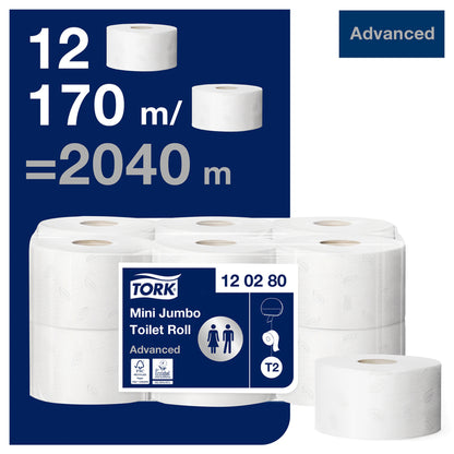 Tork T2 Mini Jumbo 2-laags Wit Toiletpapier 12 Rollen - 6