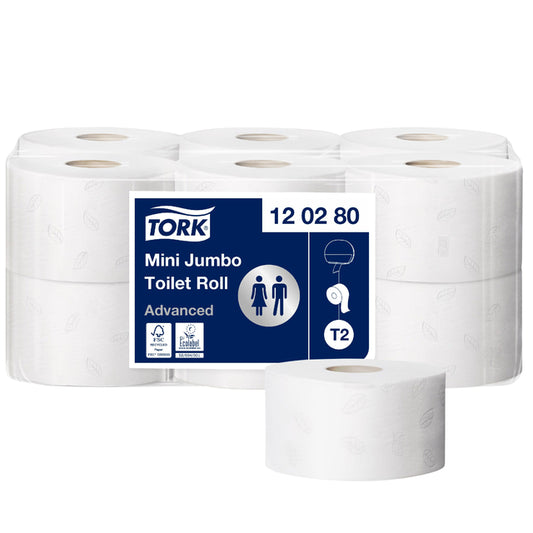 Tork T2 Mini Jumbo 2-laags Wit Toiletpapier 12 Rollen
