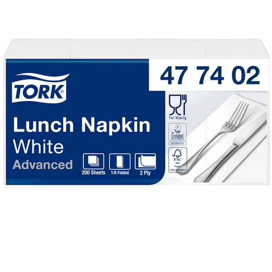 Papieren servet Tork 33x33cm advanced 200 stuks, wit