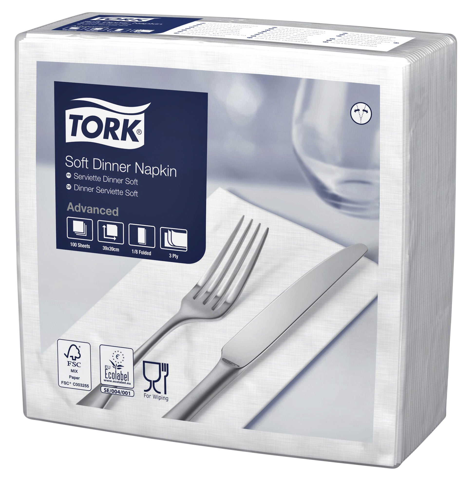 Dinerservet Tork 39x39cm, wit, 100 stuks