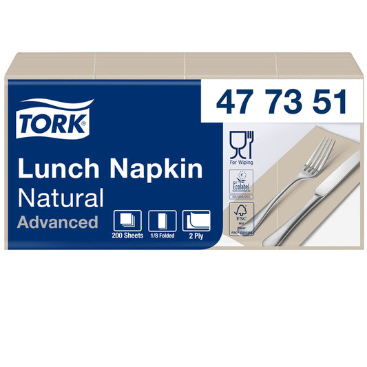 Papieren servet Tork 33x33cm 200 stuks, natuurlijk 2-laags