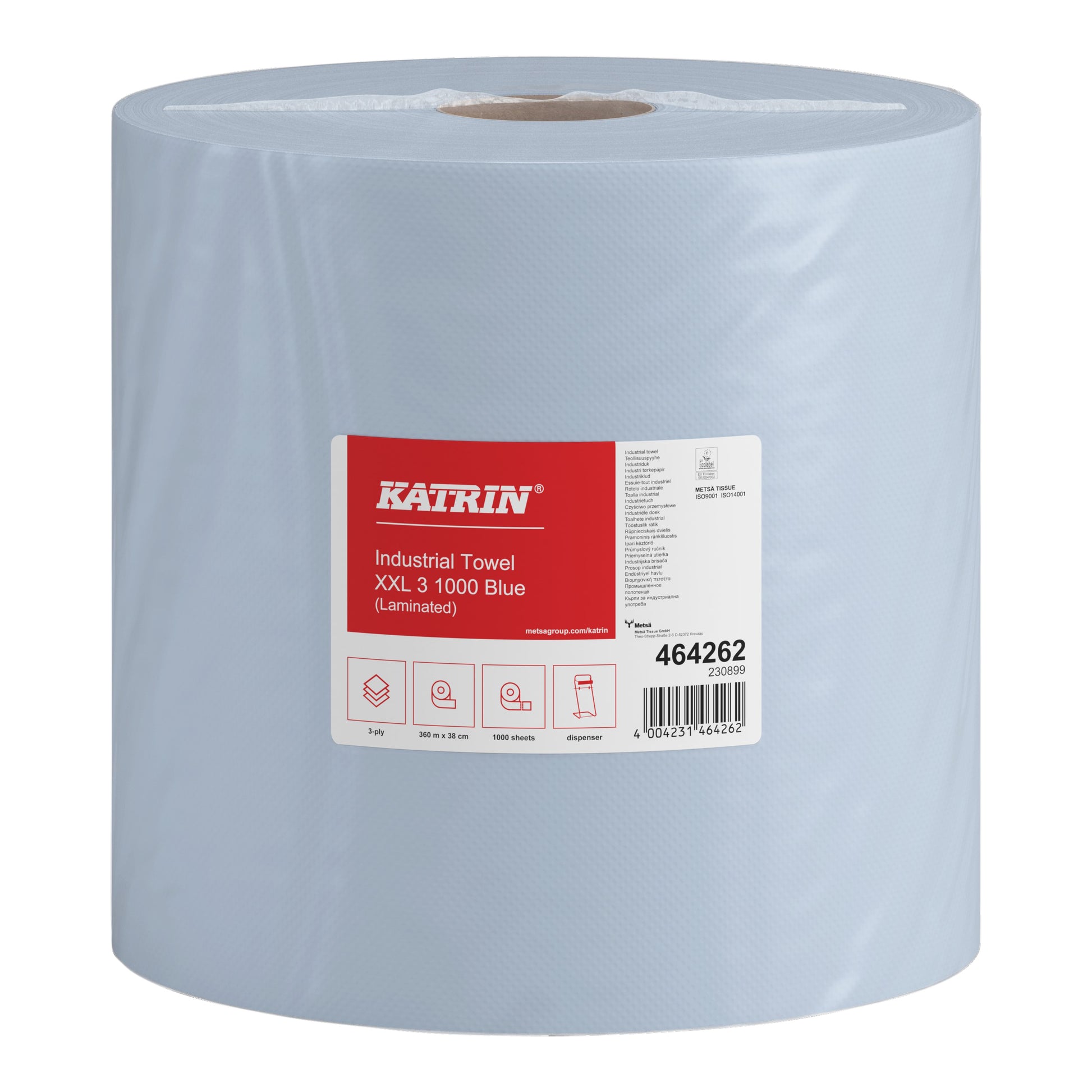 Katrin 3-laags XXL handdoek en poetsrol 380 mm blauw