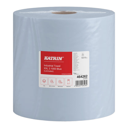 Katrin 3-laags XXL handdoek en poetsrol 380 mm blauw