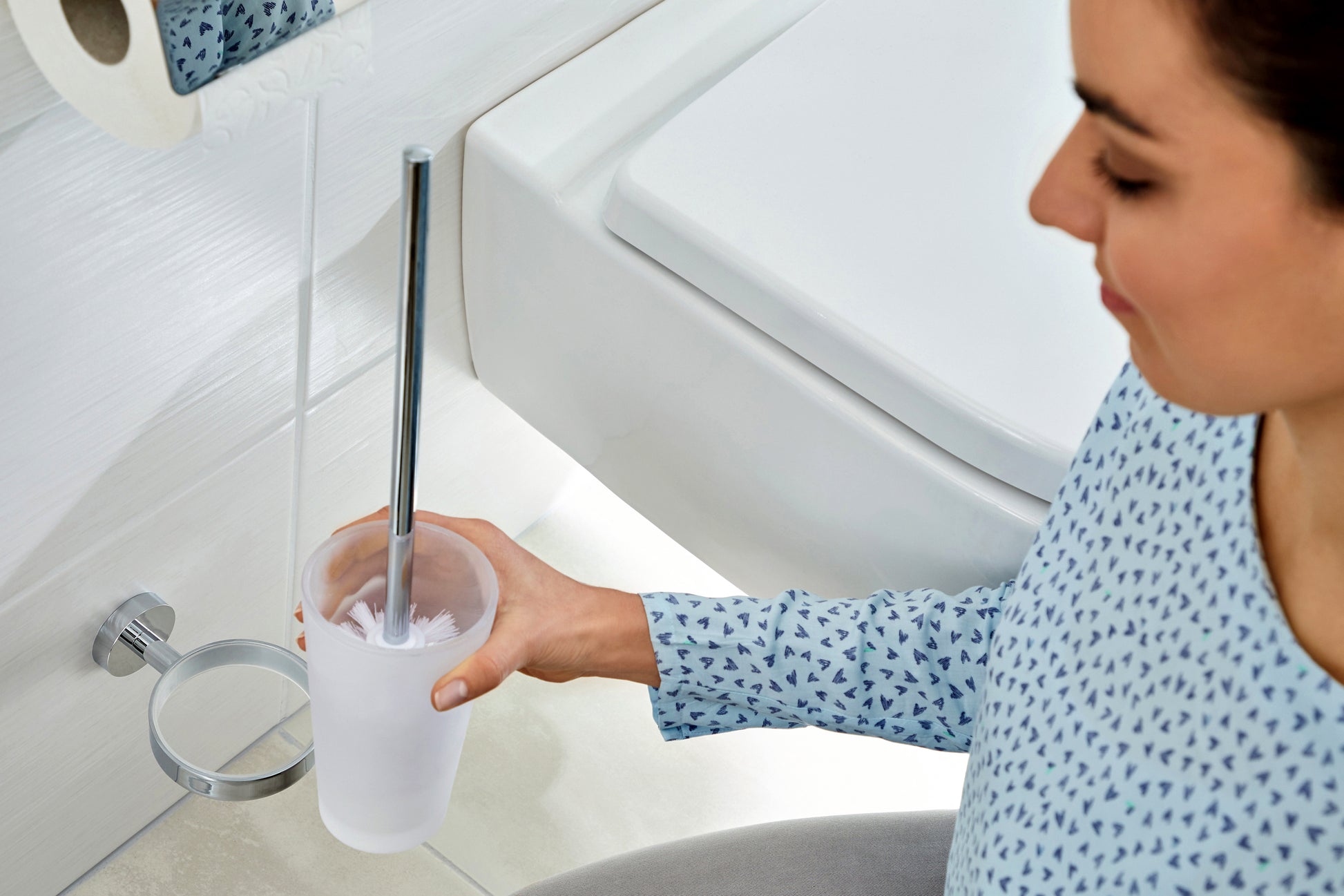 Toiletborstelset Tesa verchroomd muurmontage zelfklevend - 4