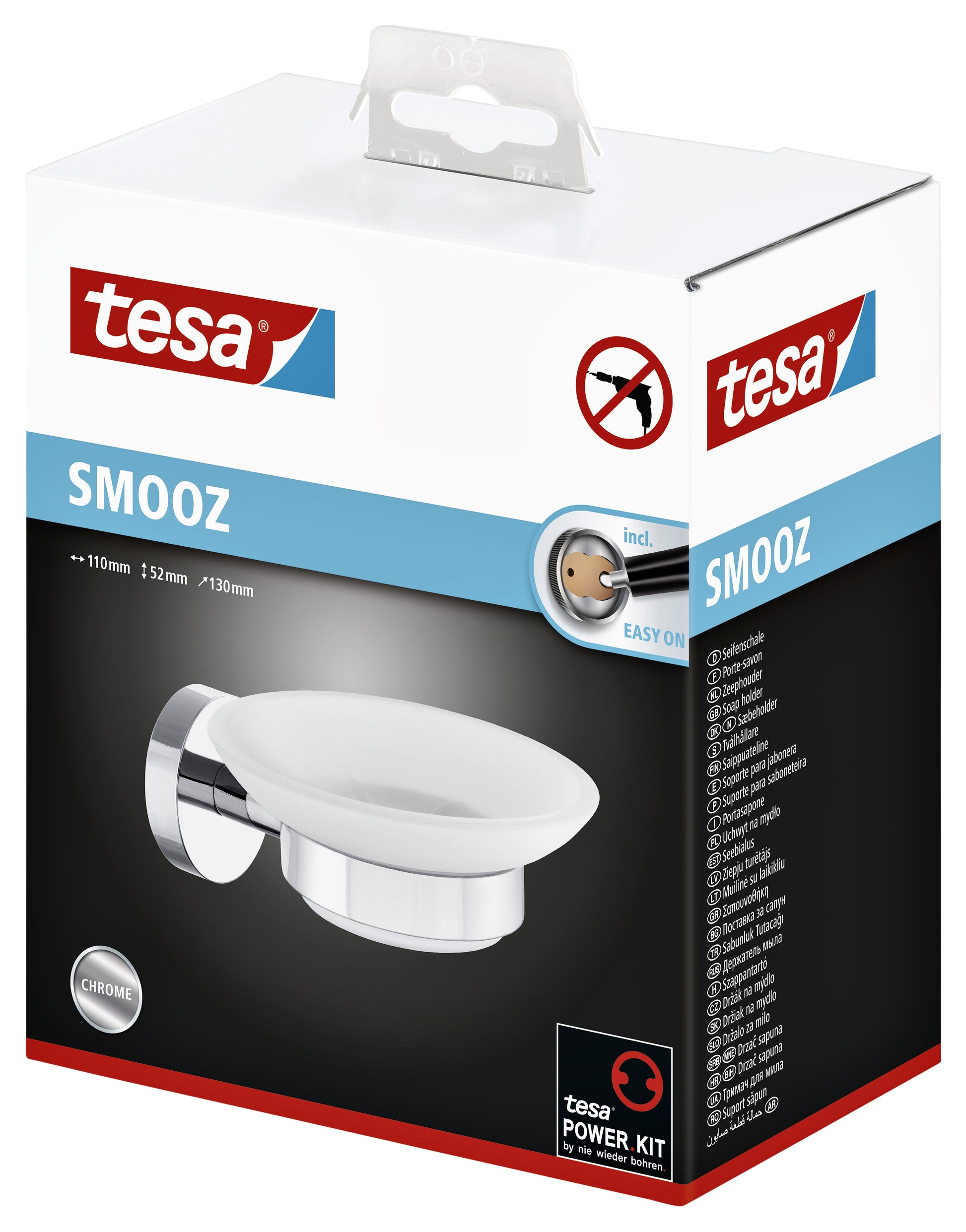 Tesa Smooz zelfklevende zeephouder, hoogglans chroom - 3
