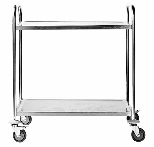Seriewagen van RVS met 2 plateaus, 86x54 cm, met 4 zwenkwielen