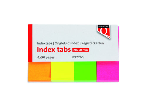 Indextabs Quantore 20x50mm neon, dispenser met 4 kleuren