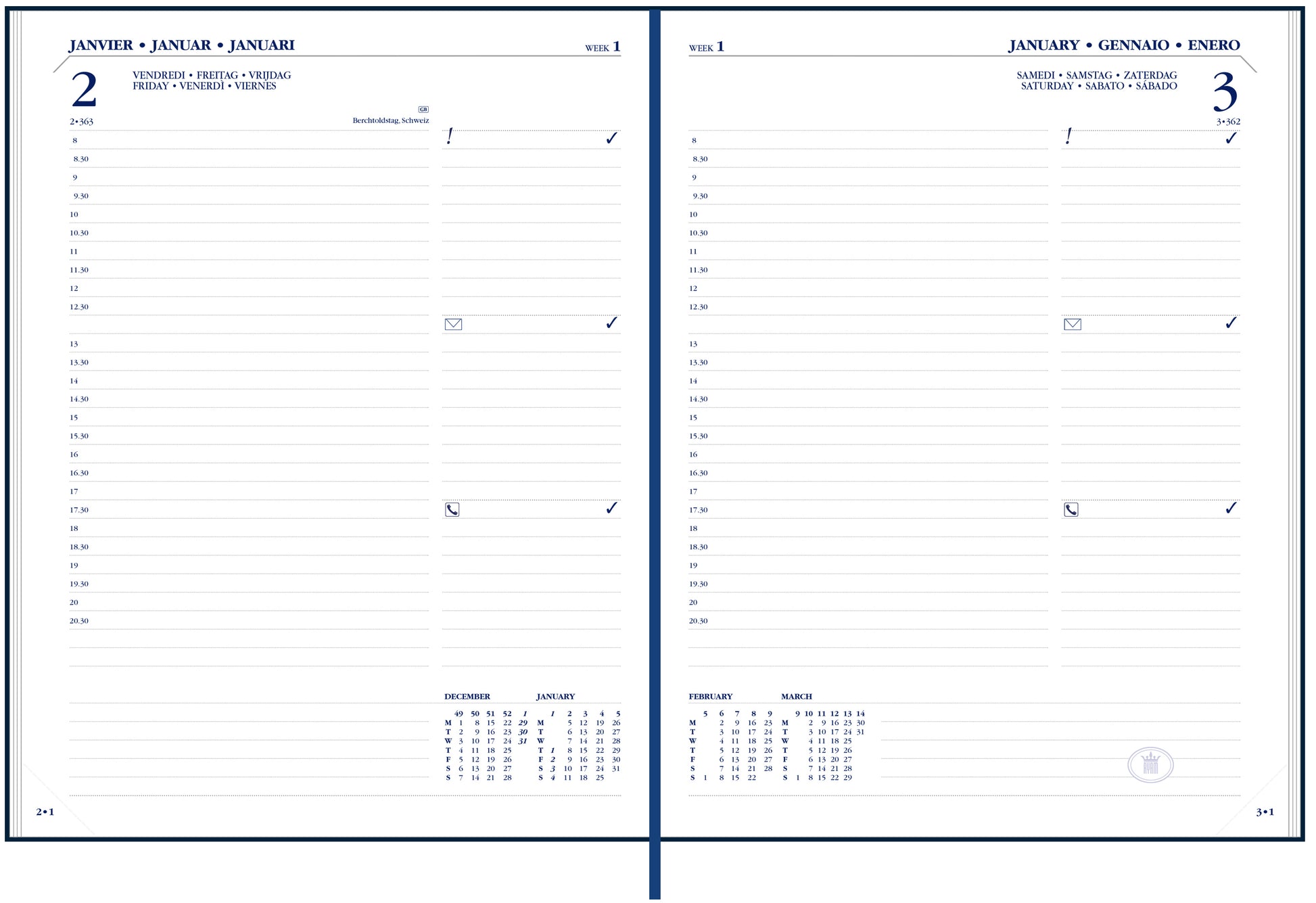 Ryam Manager Agenda 2025, 1 dag per pagina, zwart, 170x220mm - 2