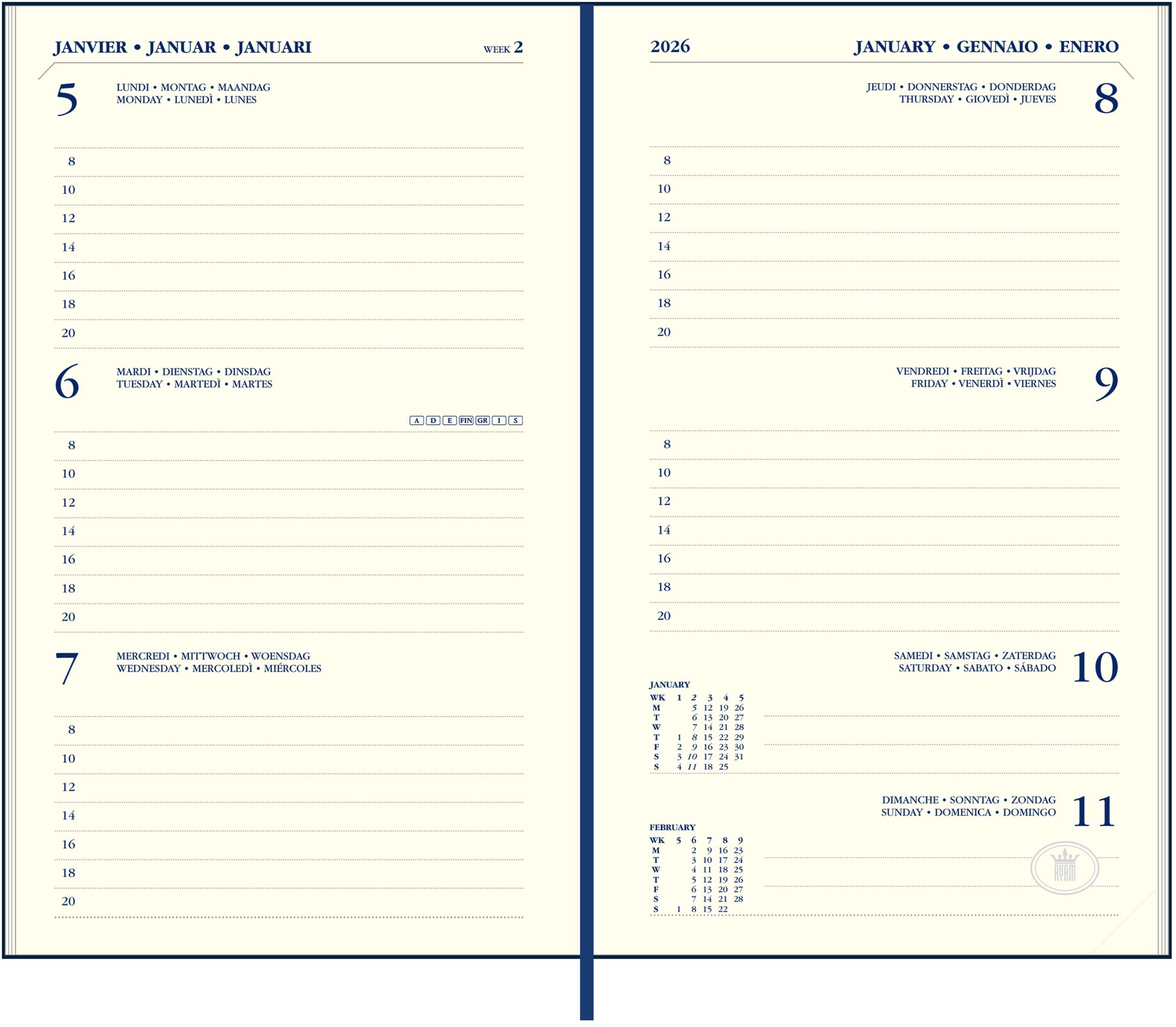 Agenda 2025 Ryam Memoplan 7 Nappa 7d/2p Assortie - 2