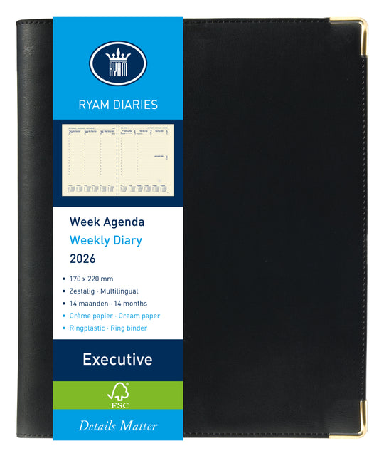 Agenda 2025 Ryam Executive Nappa 7 dagen/2 pagina's zwart