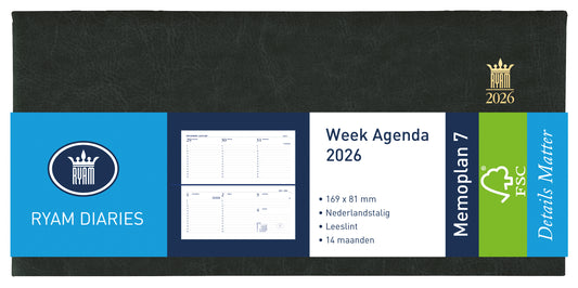 Agenda 2025 Ryam Memoplan 7 Mundior zwart, 2-uursindeling