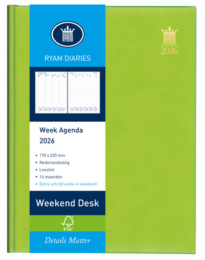 Ryam Weekend Desk Agenda Lazio 2024 7d/2p Assorti Linnen Kaft
