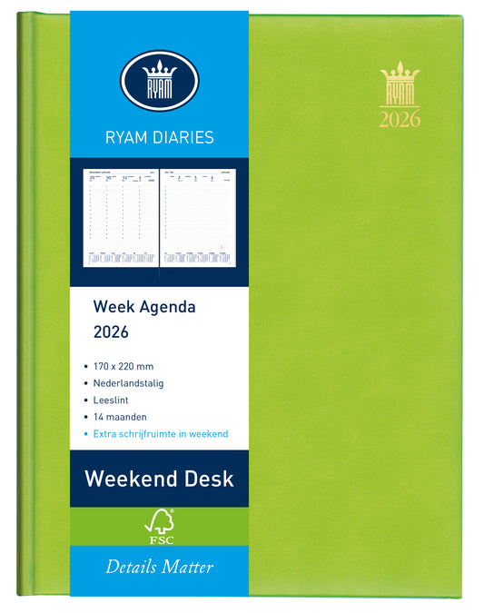 Ryam Weekend Desk Agenda Lazio 2024 7d/2p Assorti Linnen Kaft