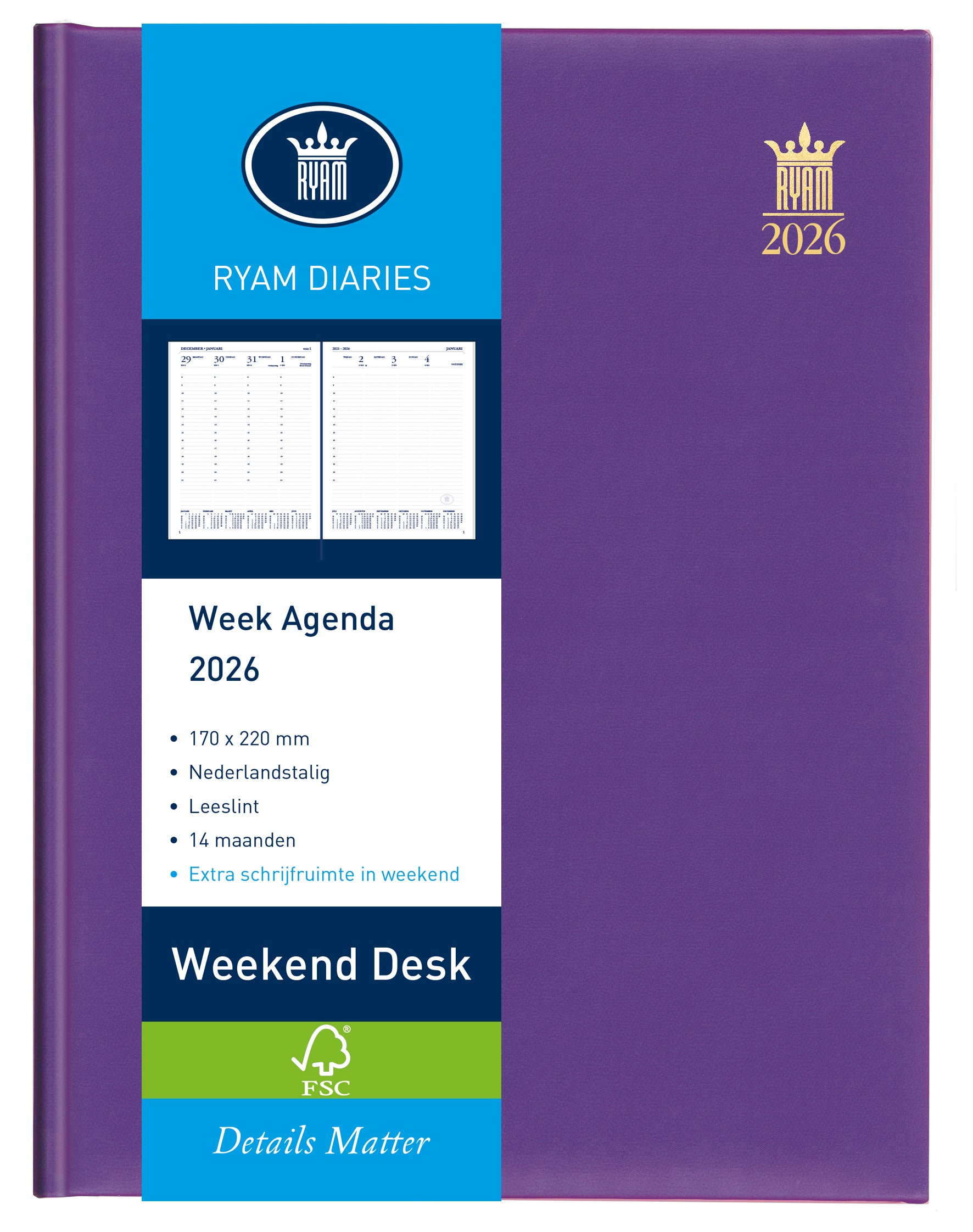 Ryam Weekend Desk Agenda Lazio 2024 7d/2p Assorti Linnen Kaft - 2