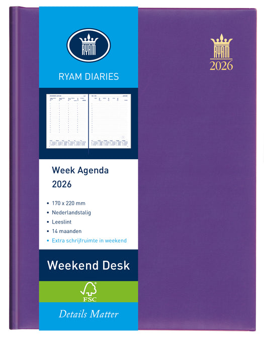 Ryam Weekend Desk Agenda Lazio 2024 7d/2p Assorti Linnen Kaft - 2