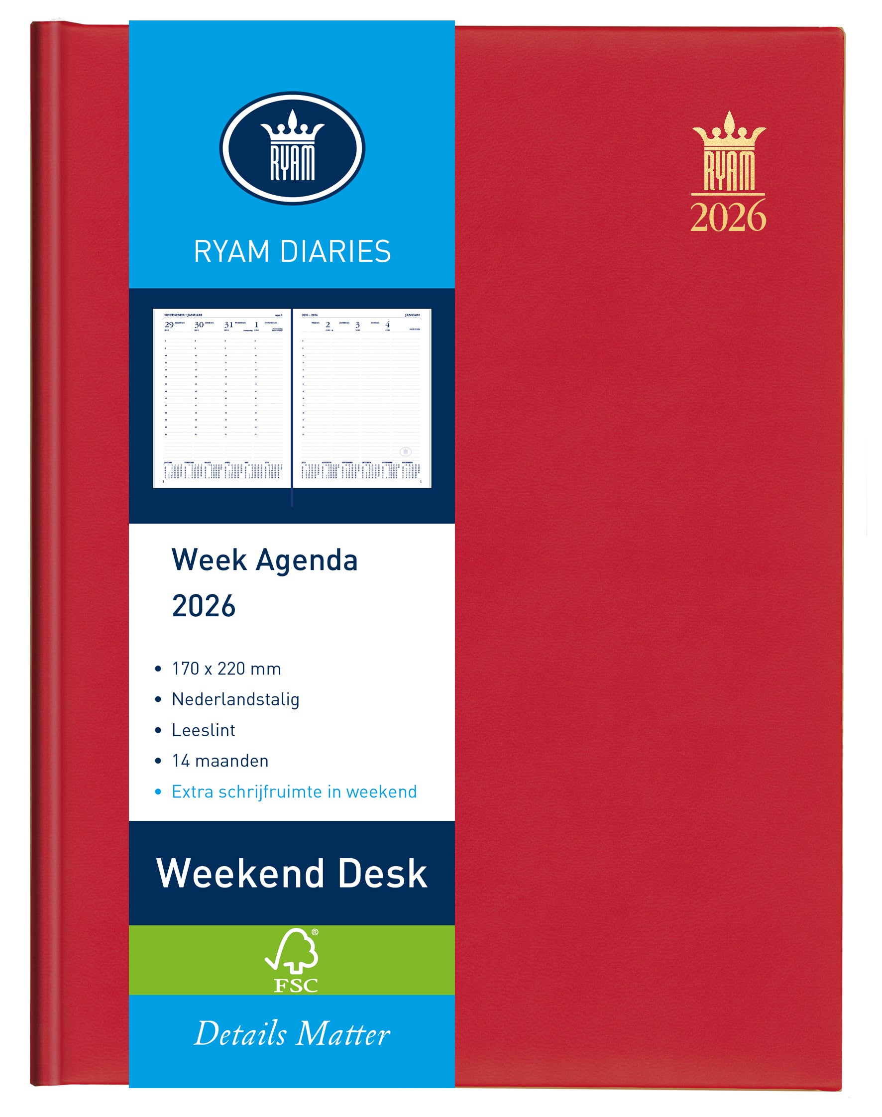 Ryam Weekend Desk Agenda Lazio 2024 7d/2p Assorti Linnen Kaft - 4
