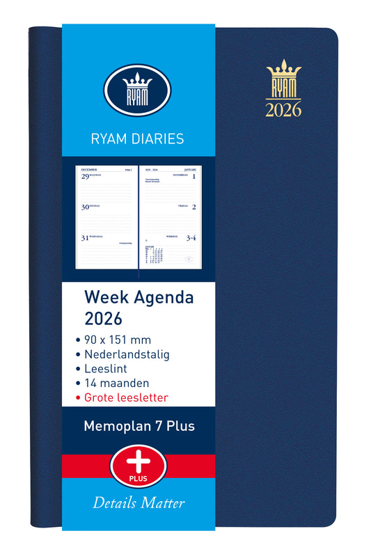 Agenda 2025 Ryam Memoplan 7 Plus Mundior, 14 maanden, groot lettertype