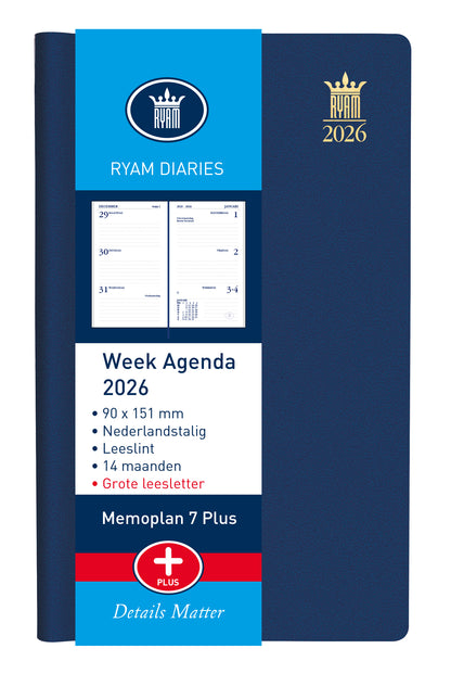 Agenda 2025 Ryam Memoplan 7 Plus Mundior, 14 maanden, groot lettertype